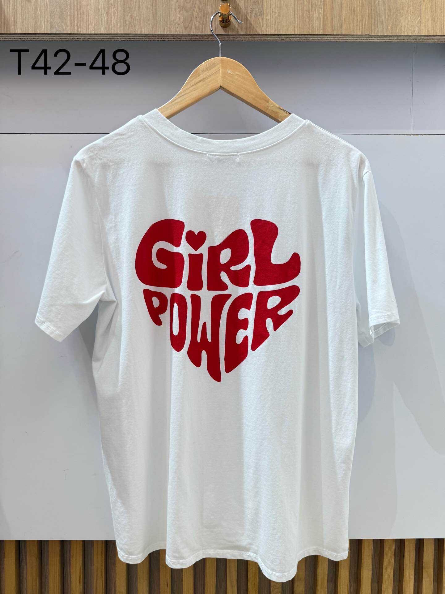 Großhändler VIViCHY GRANDE TAILLE - Großer Größen V-Ausschnitt-T-Shirt mit Mädchenkraftdruck