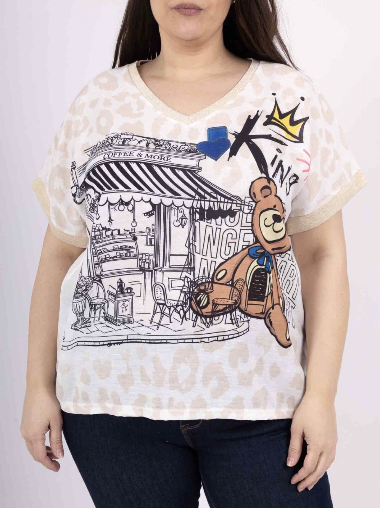 Wholesaler VIViCHY GRANDE TAILLE - Golden V-neck t-shirt. With large print