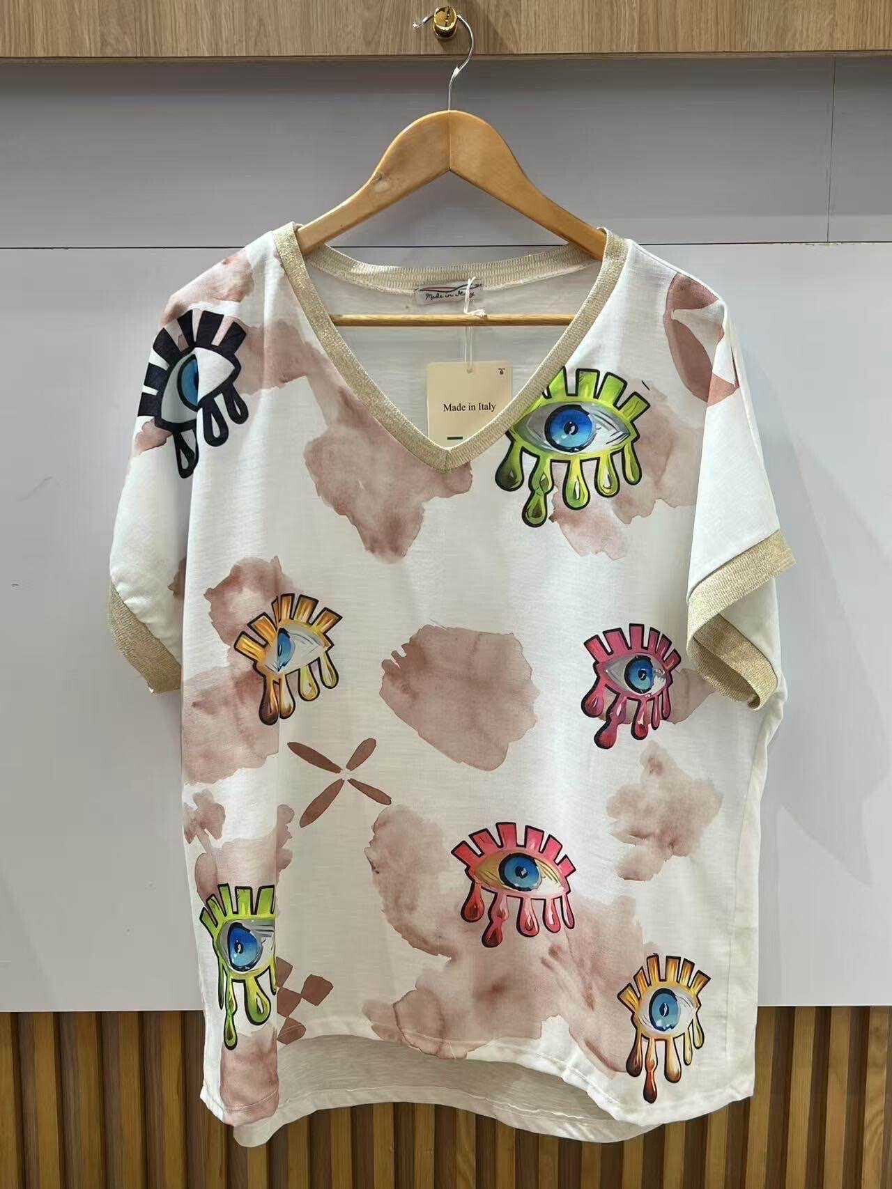Wholesaler VIViCHY GRANDE TAILLE - Golden V-neck t-shirt. With large print