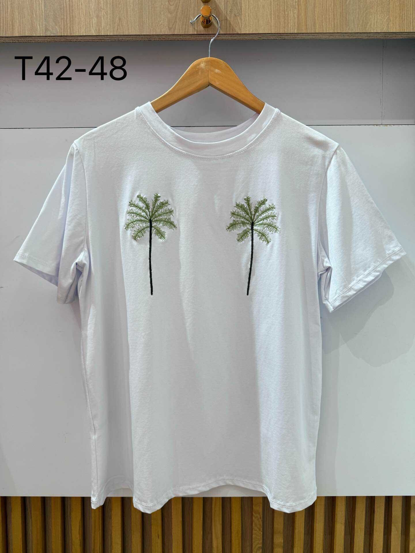 Grossiste VIViCHY GRANDE TAILLE - T-Shirt Col Rond Grande Taille Avec Palmes Brodé