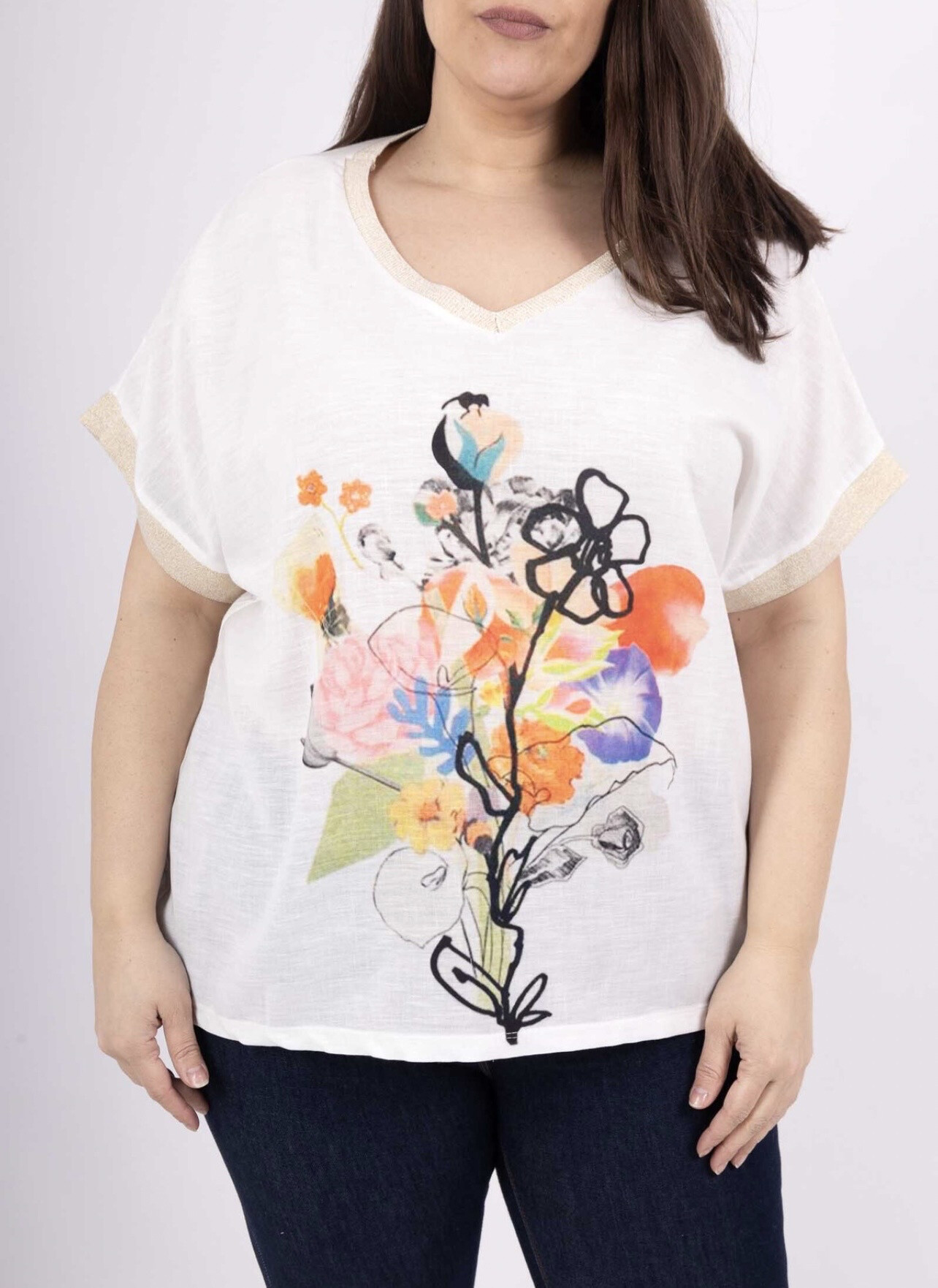 Wholesaler VIViCHY GRANDE TAILLE - Golden V-neck t-shirt. With large print