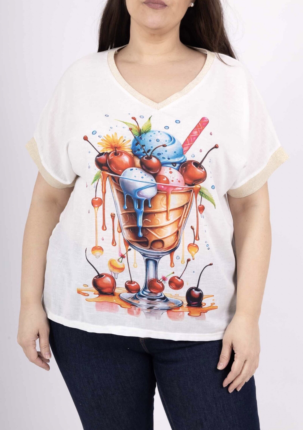 Wholesaler VIViCHY GRANDE TAILLE - Golden V-neck t-shirt. With large print