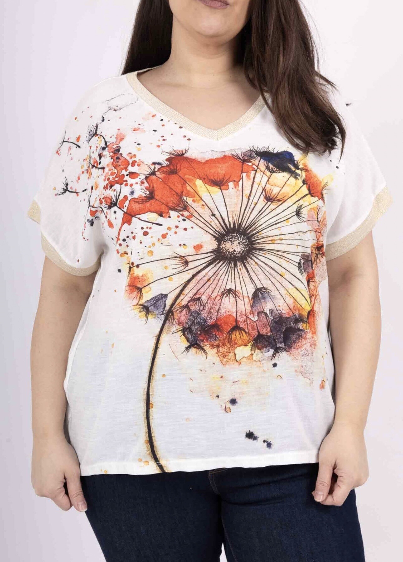 Wholesaler VIViCHY GRANDE TAILLE - Golden V-neck t-shirt. With large print