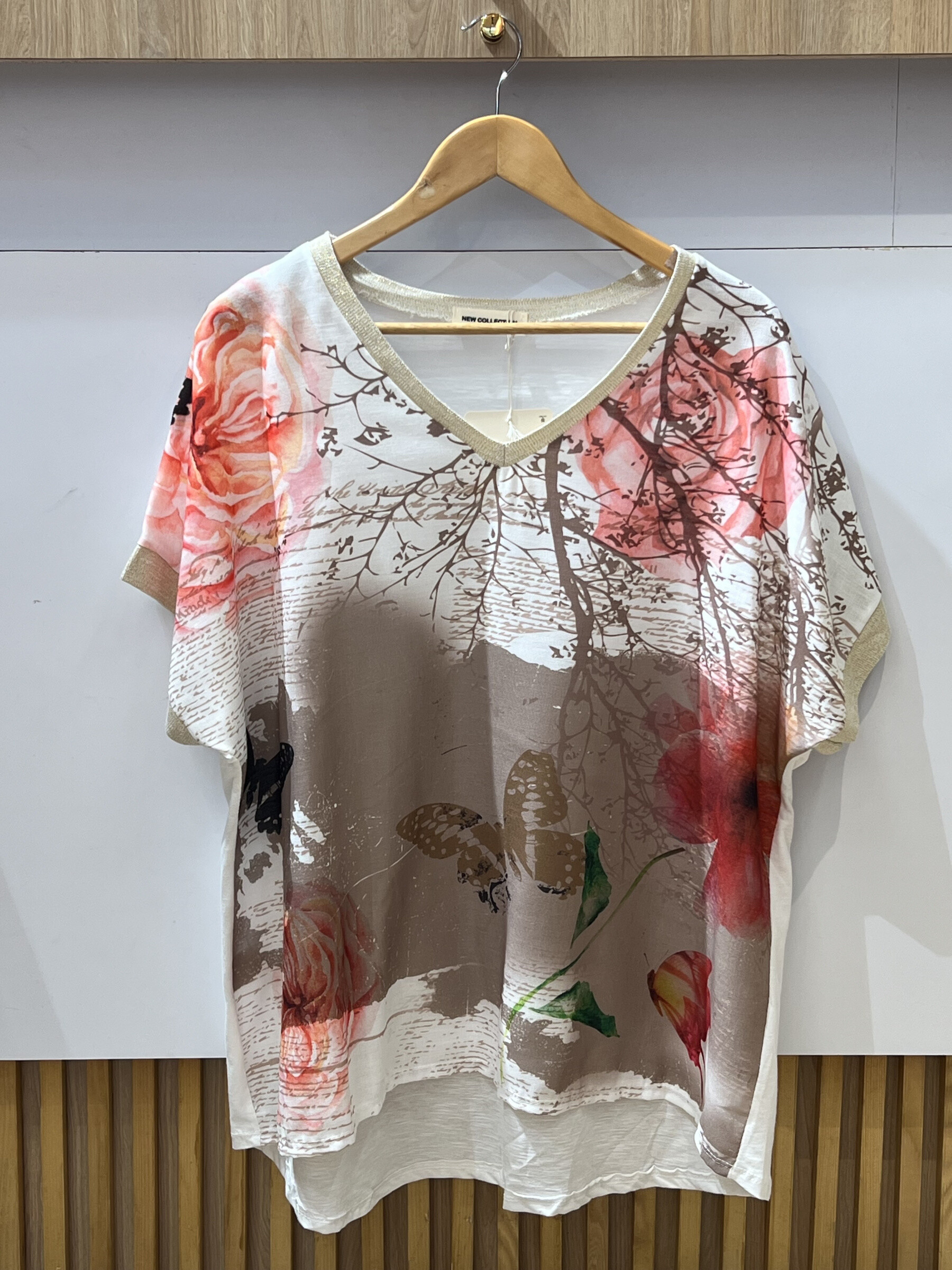 Grossiste VIViCHY GRANDE TAILLE - T-Shirt Col V Doré. Avec Imprimé Grande taille
