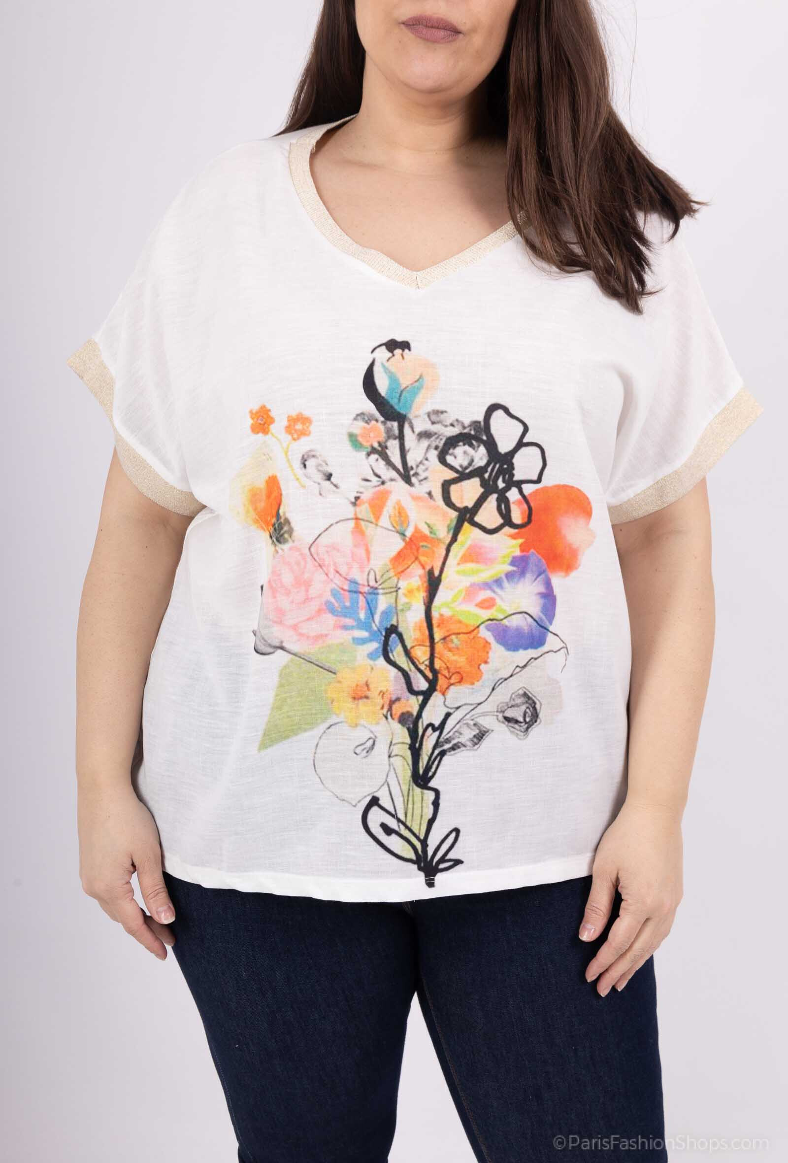 Wholesaler VIViCHY GRANDE TAILLE - Golden V-neck t-shirt. With large print
