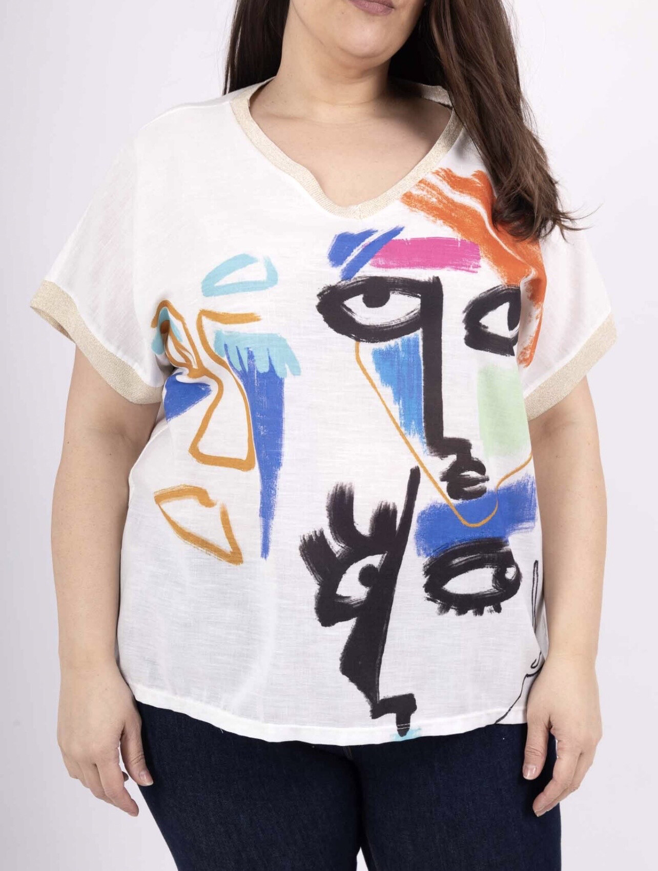 Wholesaler VIViCHY GRANDE TAILLE - Golden V-neck t-shirt. With large print