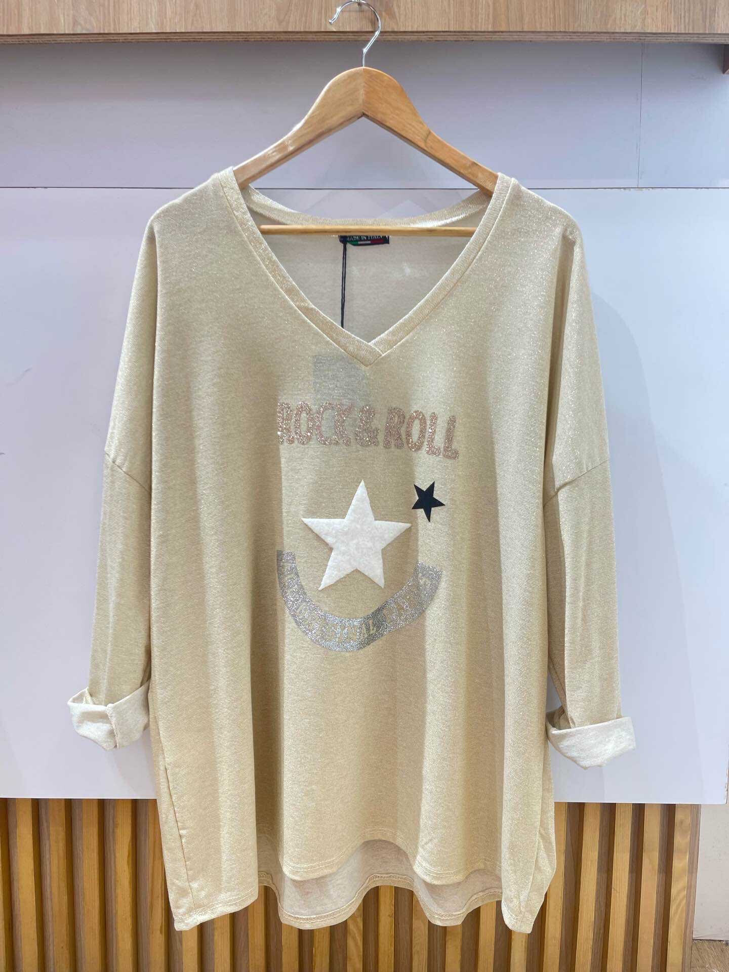 Mayorista VIViCHY GRANDE TAILLE - Top de tela dorado con estampado rock roll