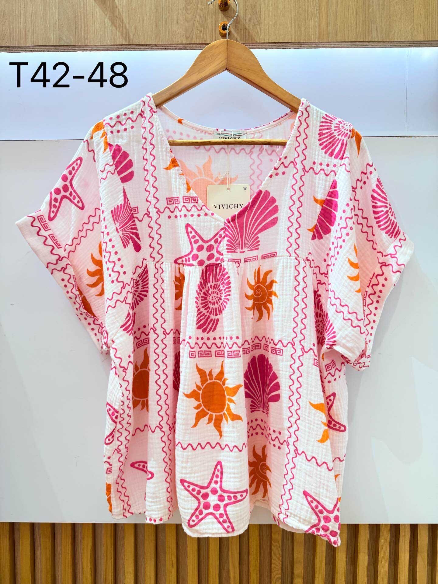 Wholesaler VIViCHY GRANDE TAILLE - Large size blouse in cotton gauze with print