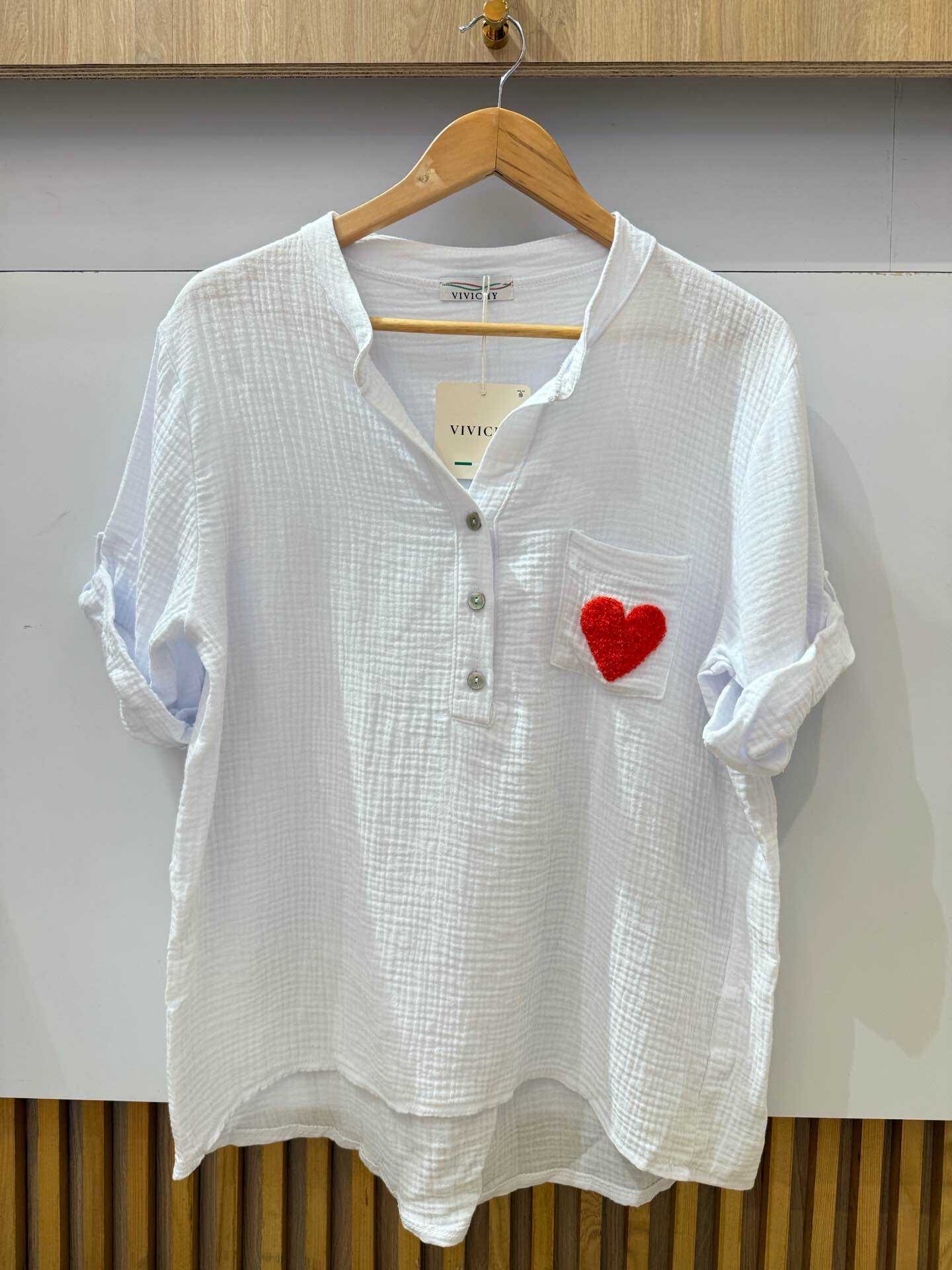 Grossiste VIVICHY - Blouse Gaze De Coton, Le Coeur Brodé Sûr La Poche