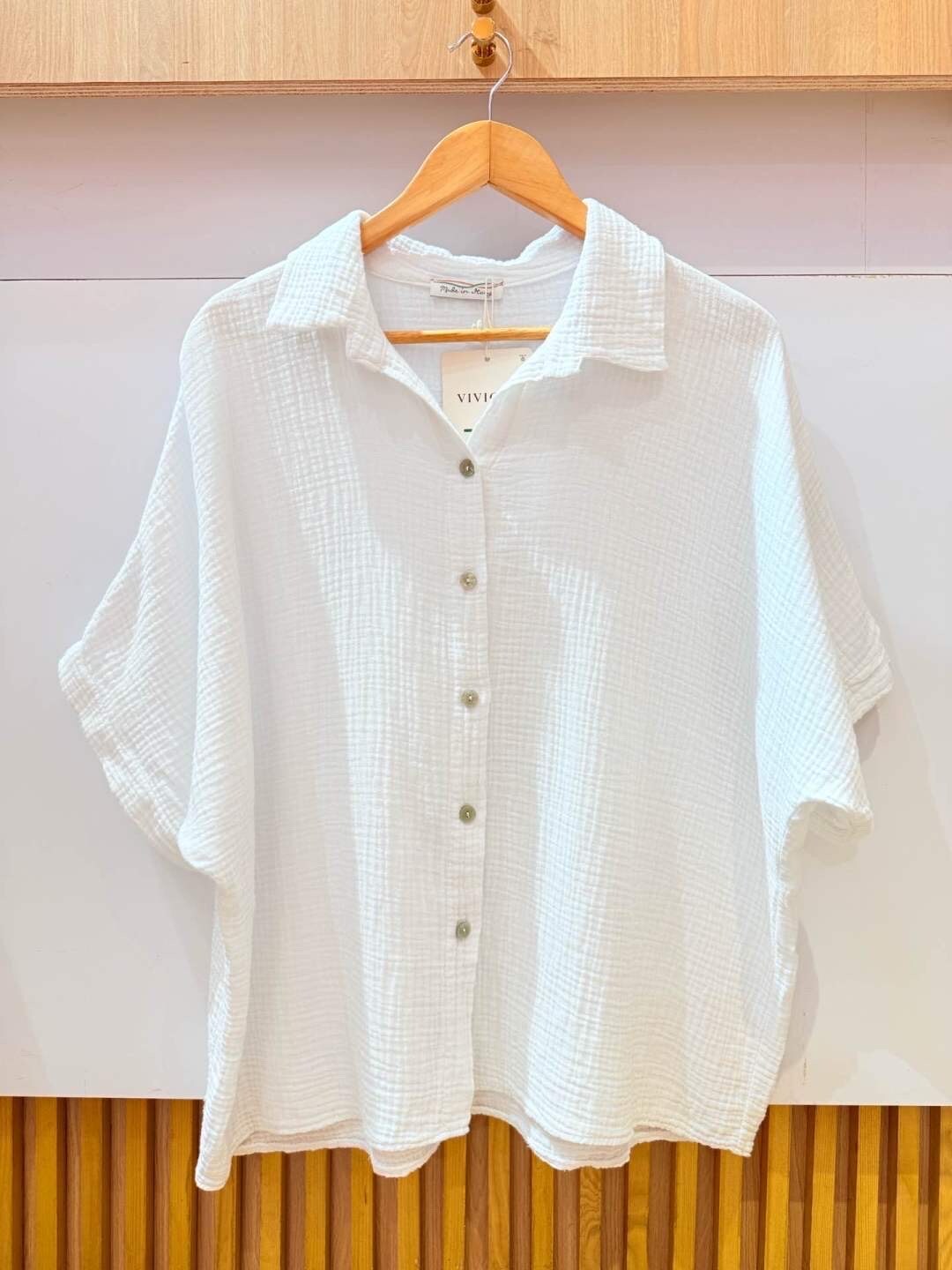 Grossiste VIVICHY - Chemise gaze de coton uni manches courtes