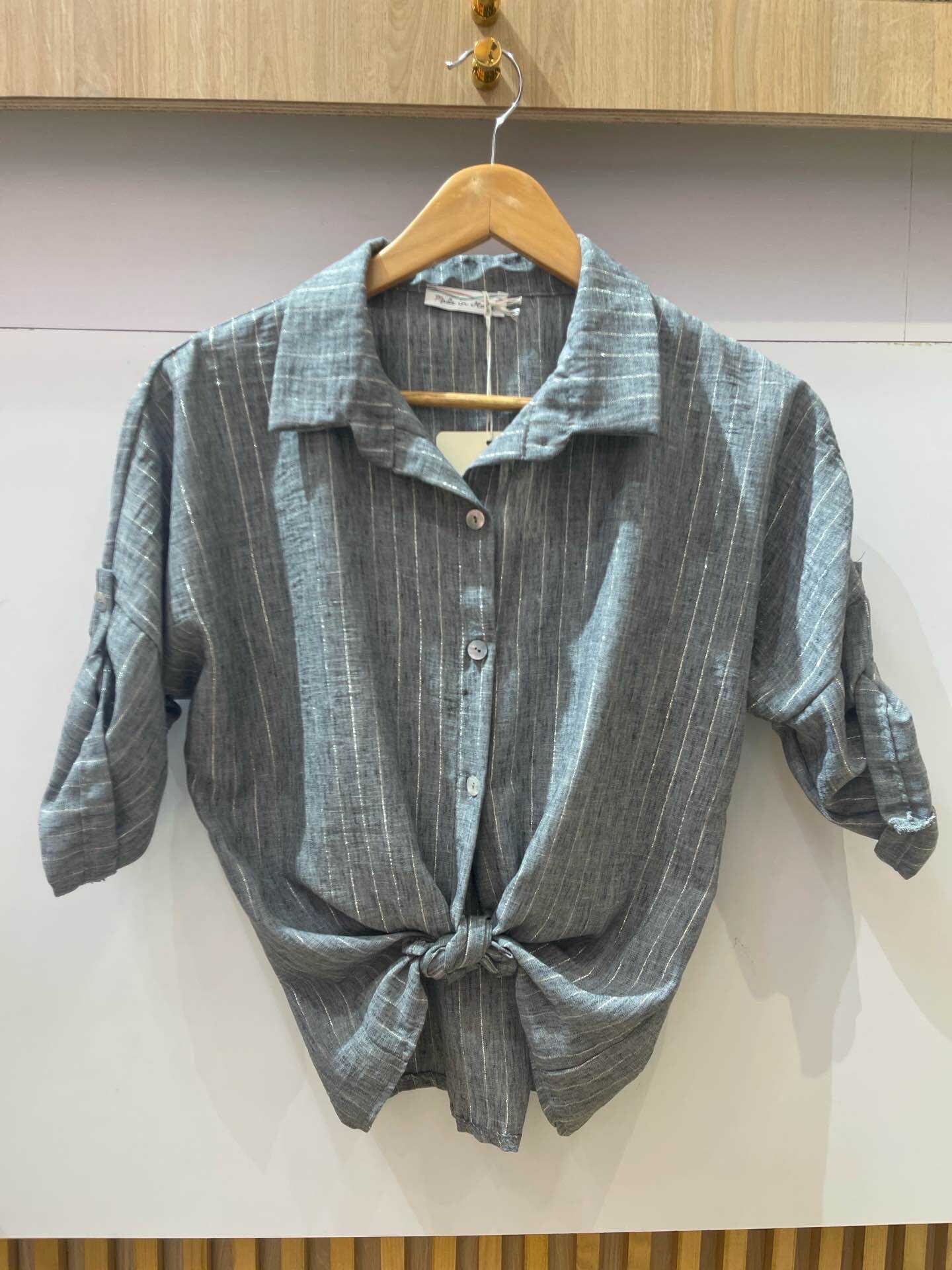 Grossista VIVICHY - Camicia a maniche da tre quartieri, graffio Lurex, materiale dell'effetto lin