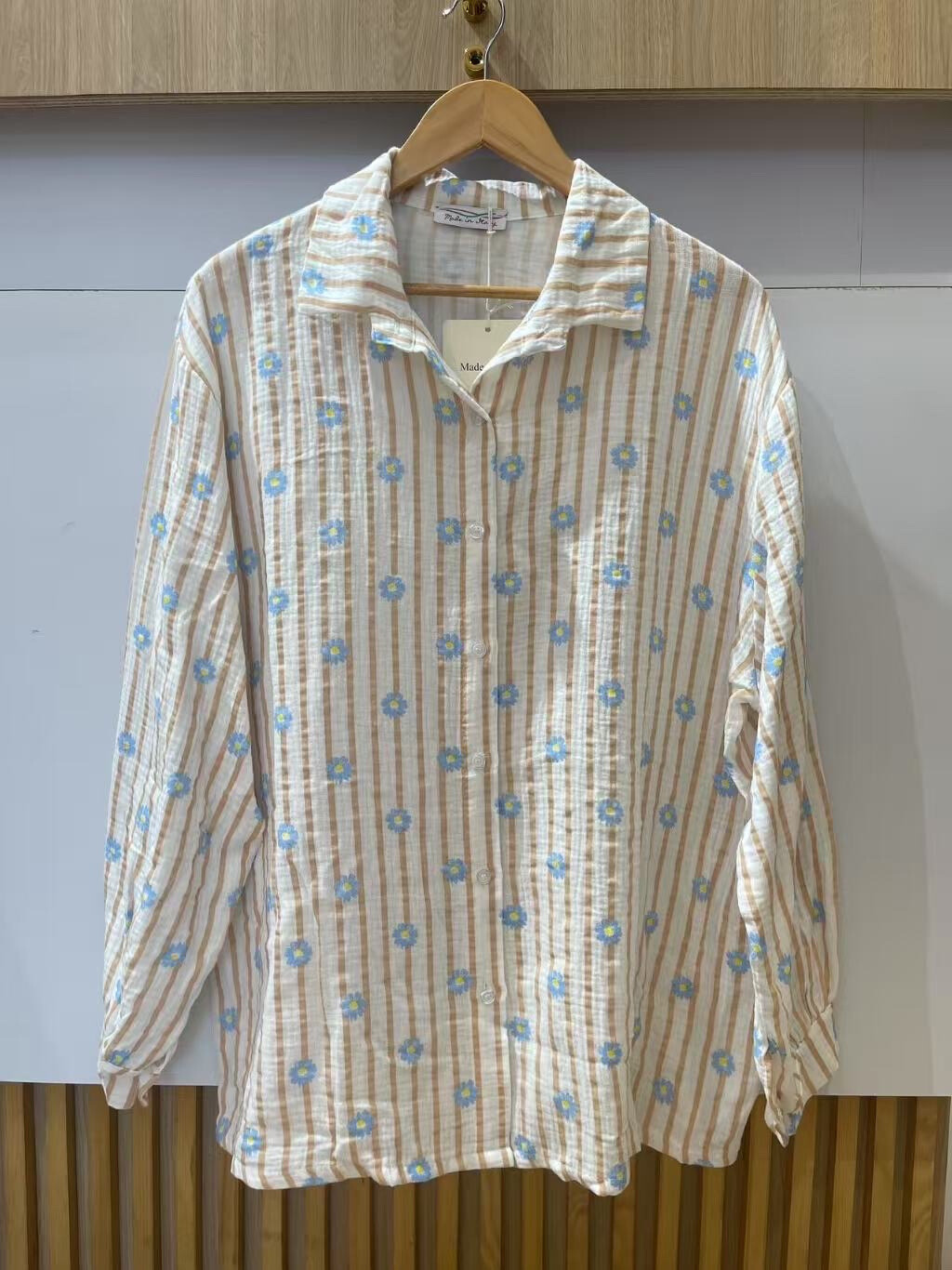 Grossista VIVICHY - Camicia da garza di cotone, strisce e fiori stampati