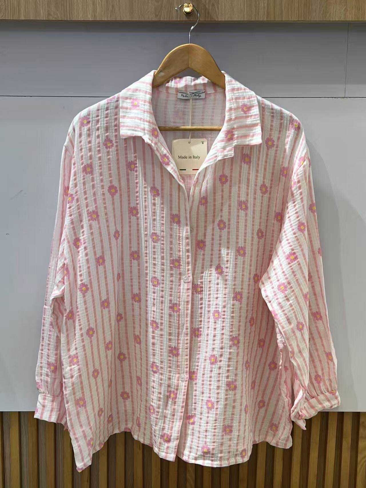 Wholesaler VIVICHY - Cotton gauze shirt, stripes and flowers print