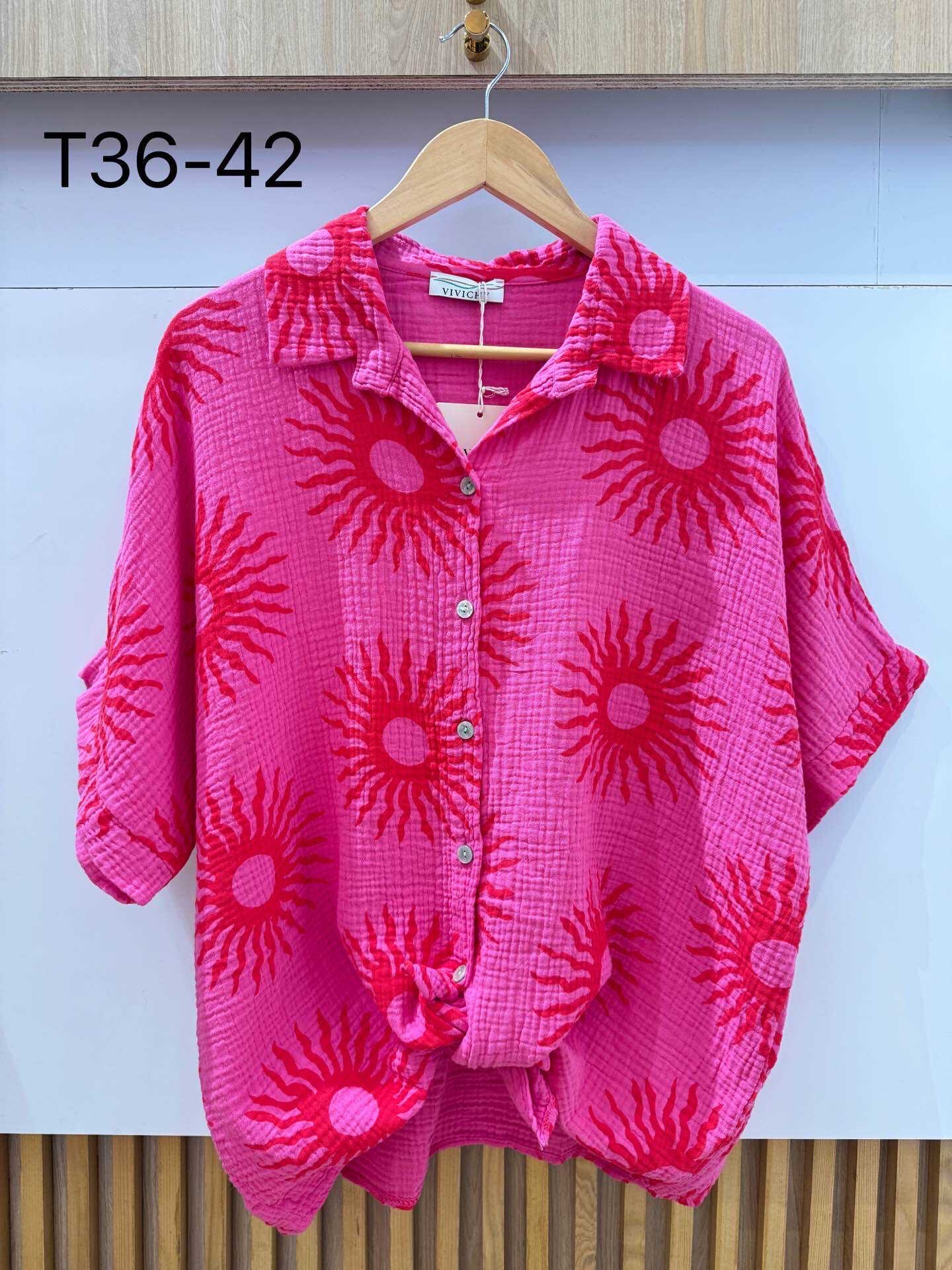 Wholesaler VIVICHY - Cotton gauze shirt short sleeves, print sun