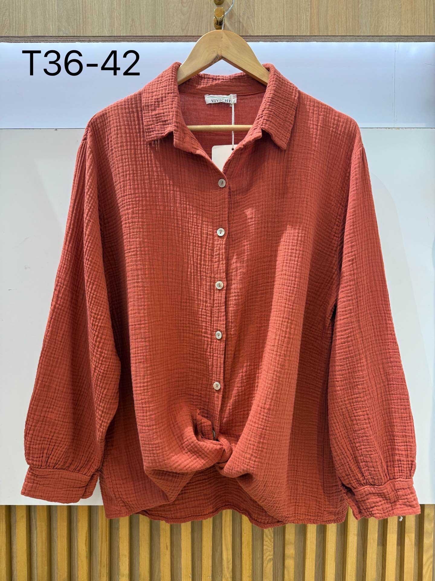 Grossista VIVICHY - Camicia da garza di cotone a maniche lunghe