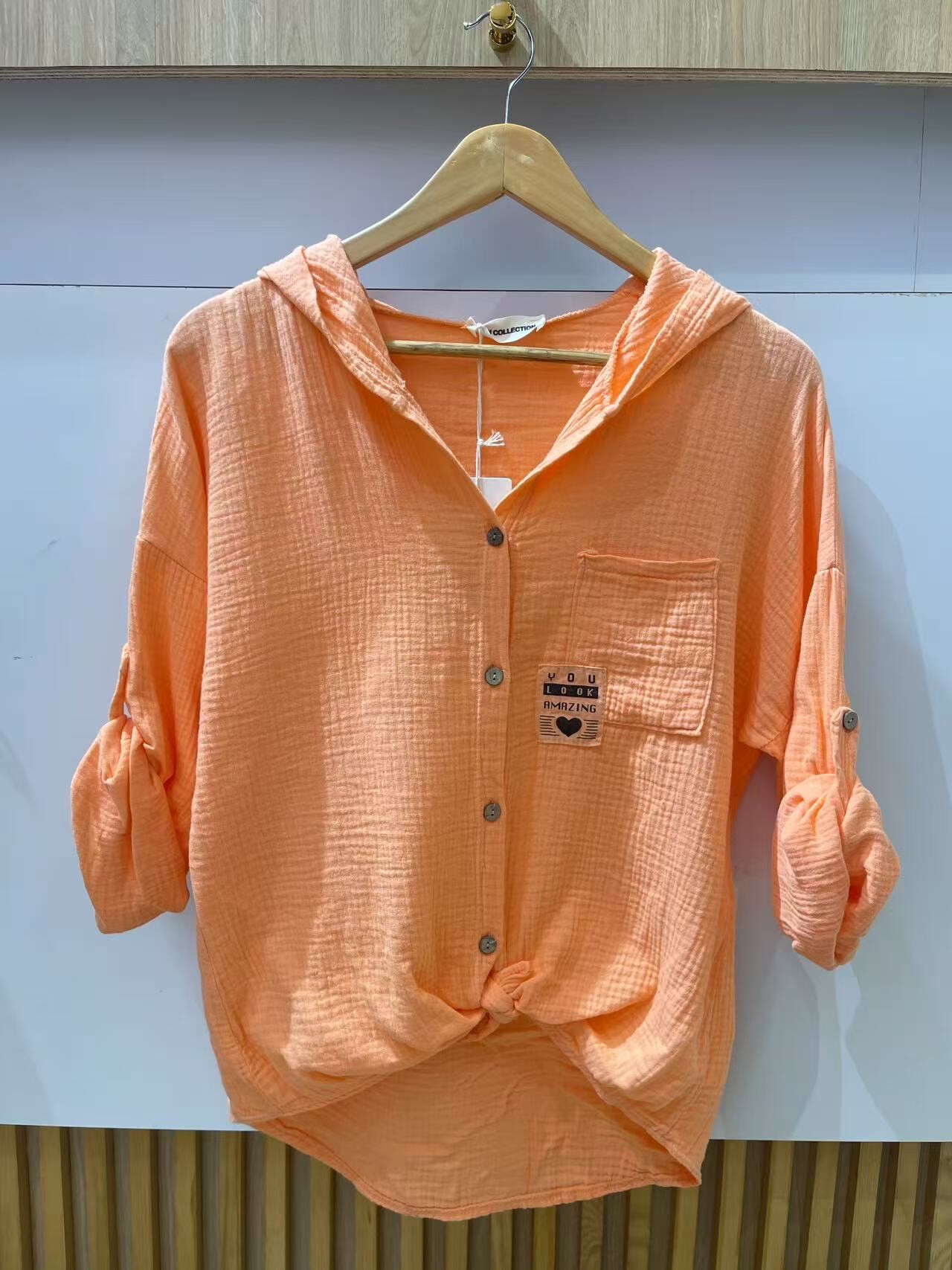Grossiste VIVICHY - Chemise gaze de coton à capuche