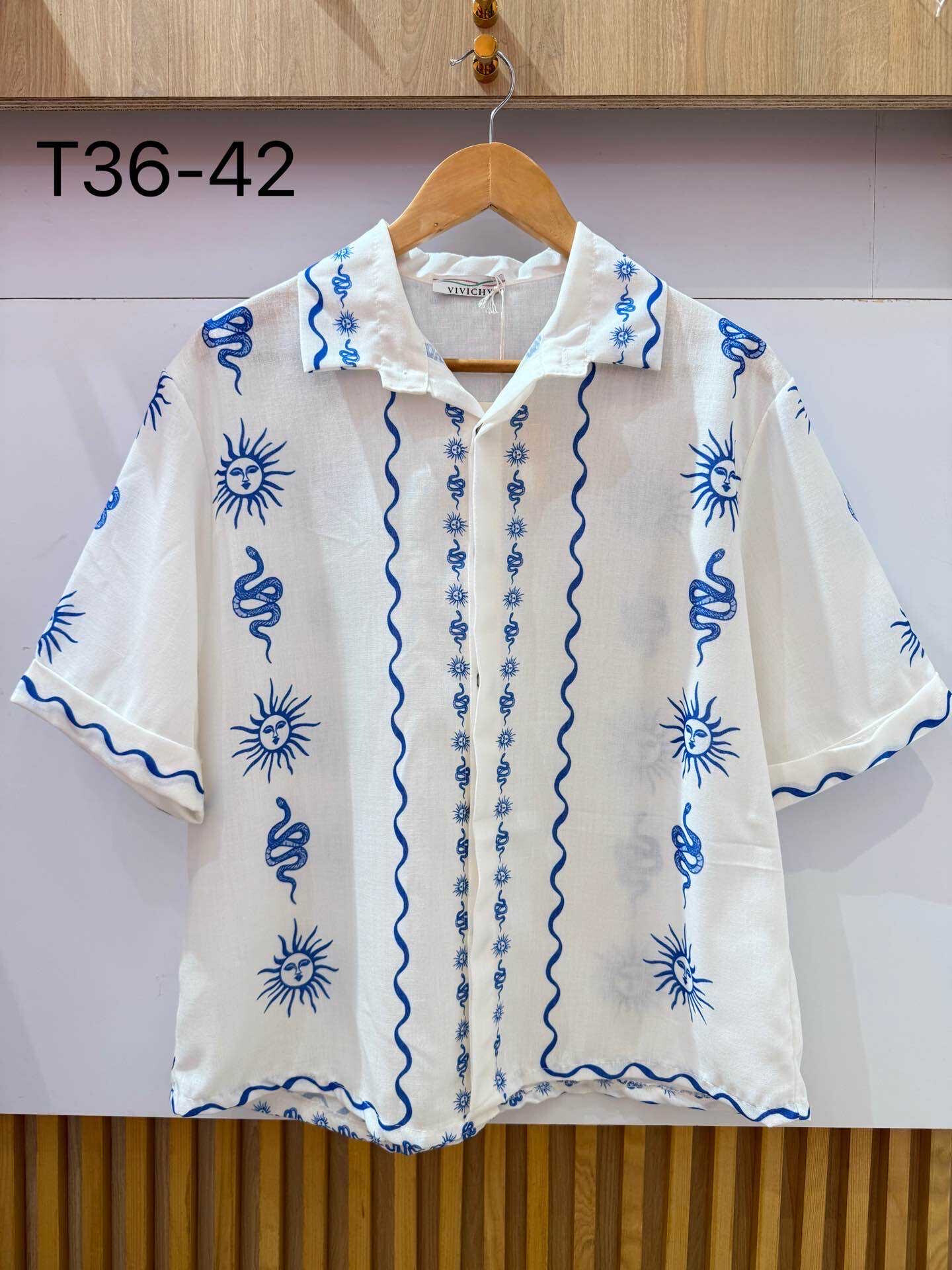 Mayorista VIVICHY - Camisa de efecto de lino con estampado