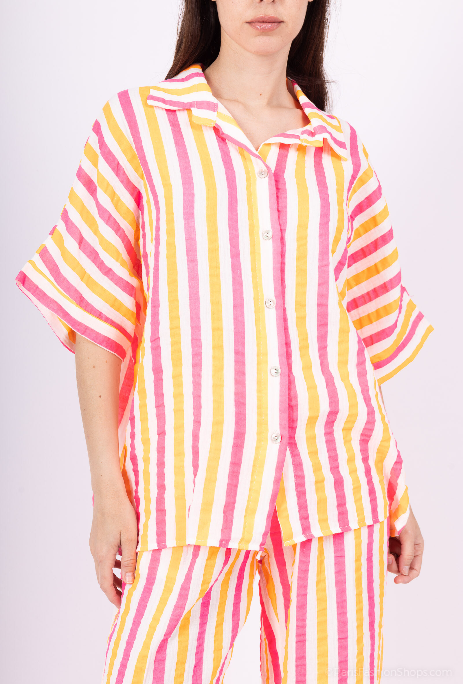 Wholesaler VIVICHY - Fluo striped cotton gauze shirt