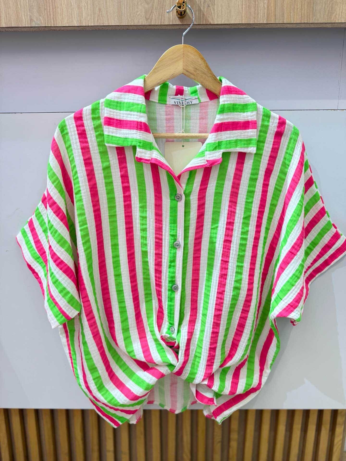 Großhändler VIVICHY - Fluo gestreiftes Baumwoll Gaze -Hemd