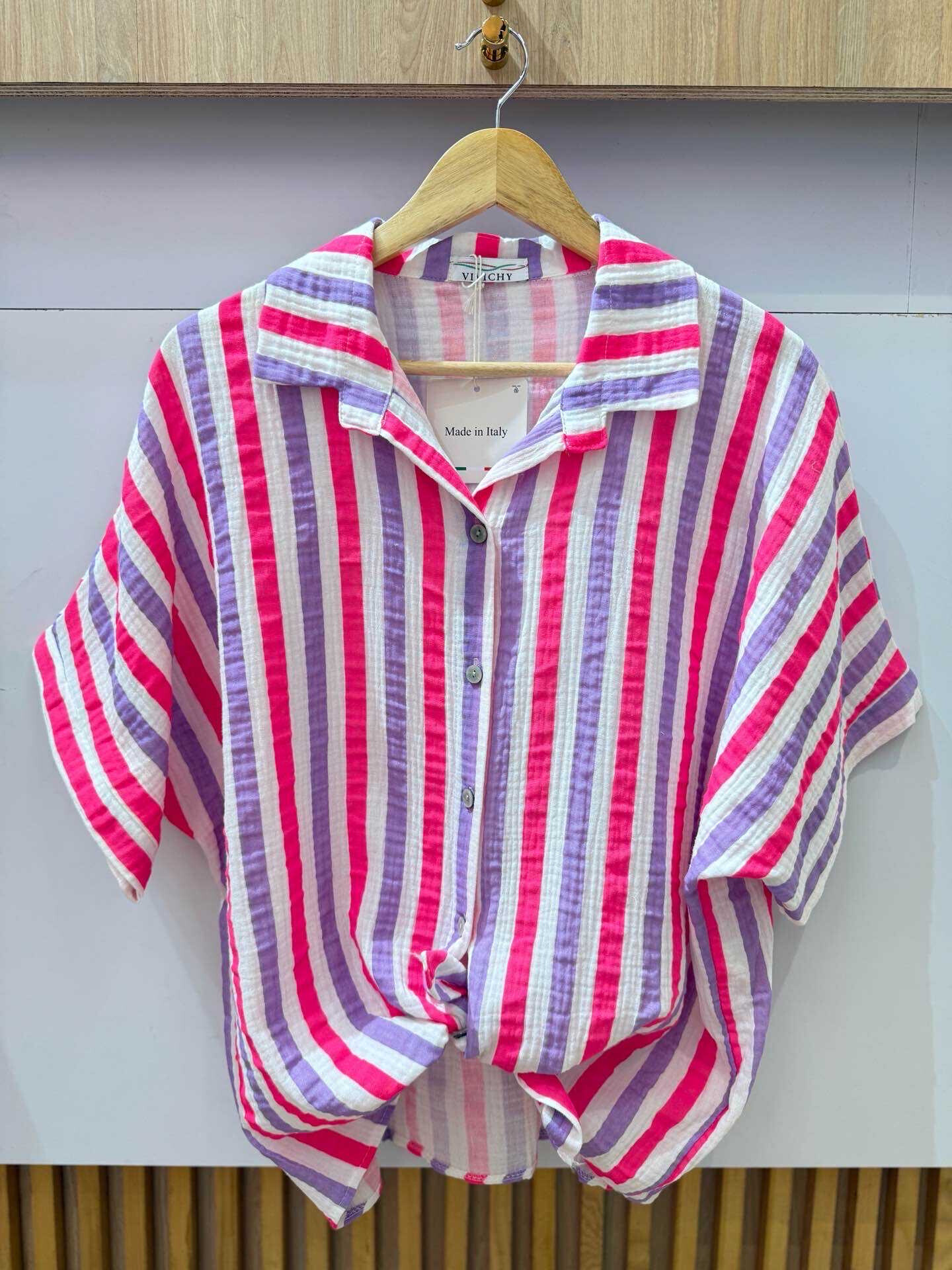 Grossista VIVICHY - Camicia di garza di cotone a strisce fluo