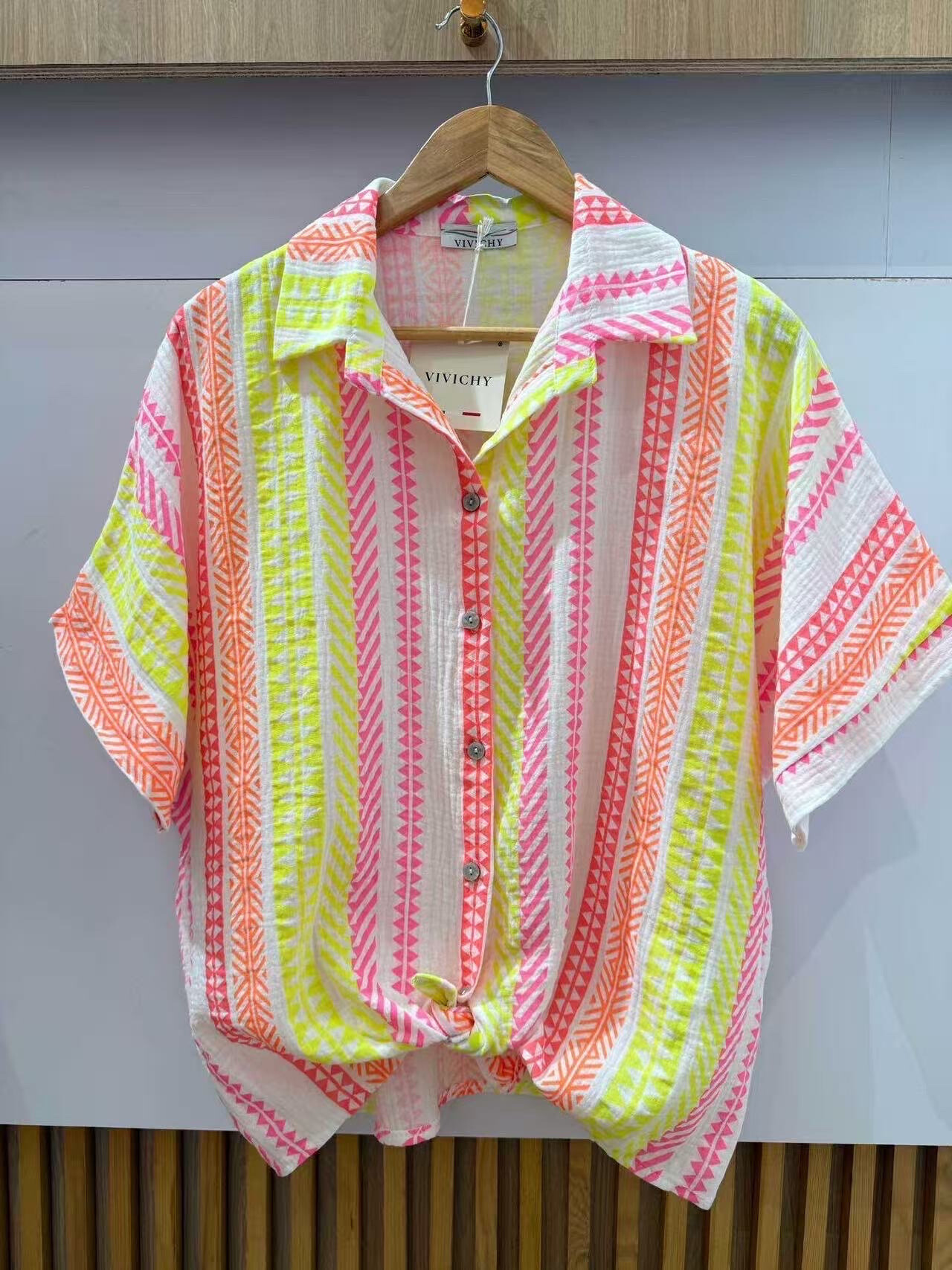 Wholesaler VIVICHY - Fluo printed cotton gauze shirt