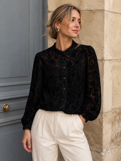 Grossiste VIVICHY - Chemise Avec Imprimé Fleurs En Velours Grossiste VIVICHY - Chemise Avec Imprimé Fleurs En Velours