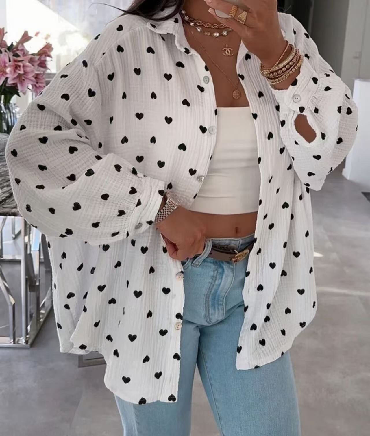 Mayorista VIVICHY - Camisa de algodón, estampado de corazón