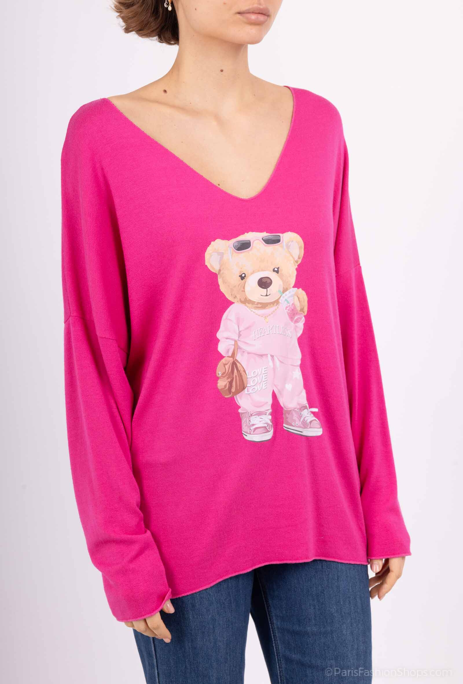 Grossiste VIVICHY - Pull Fin, Col V, Imprimé Nounours