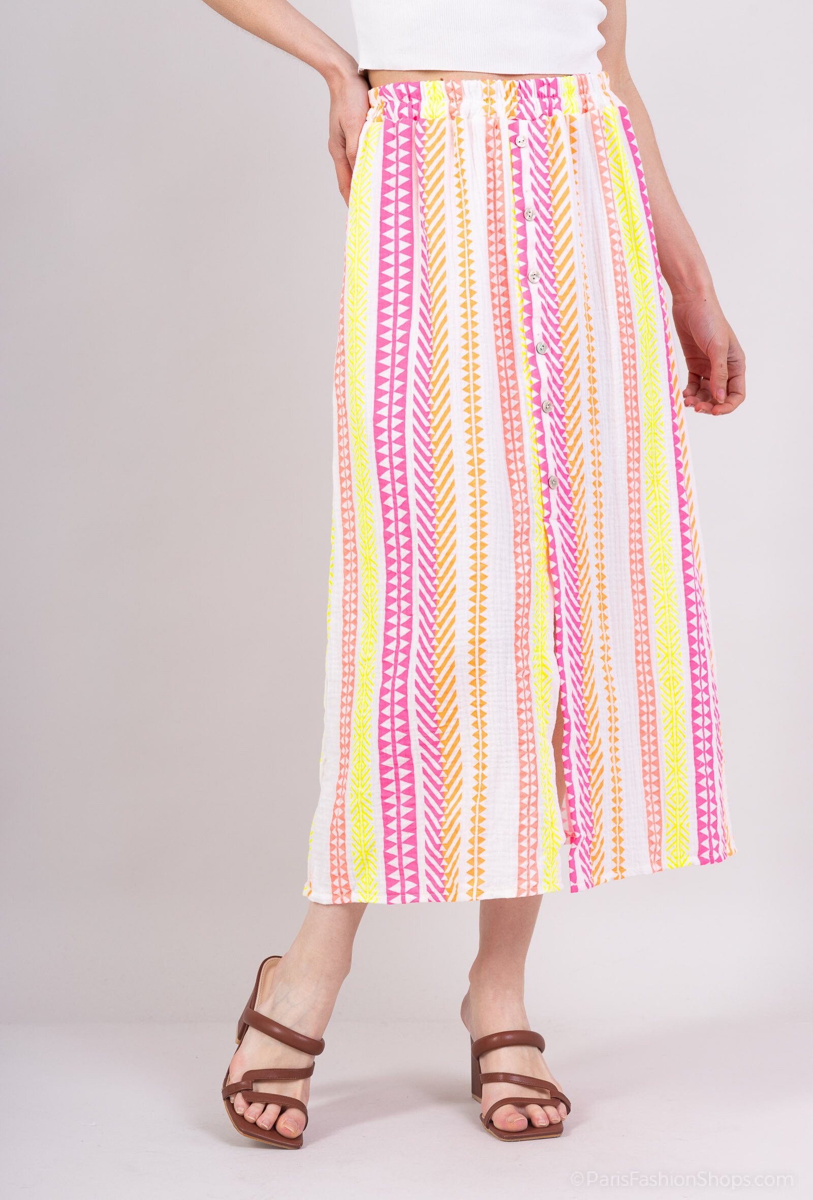 Wholesaler VIVICHY - Cotton gauze skirt with neon zigzag print