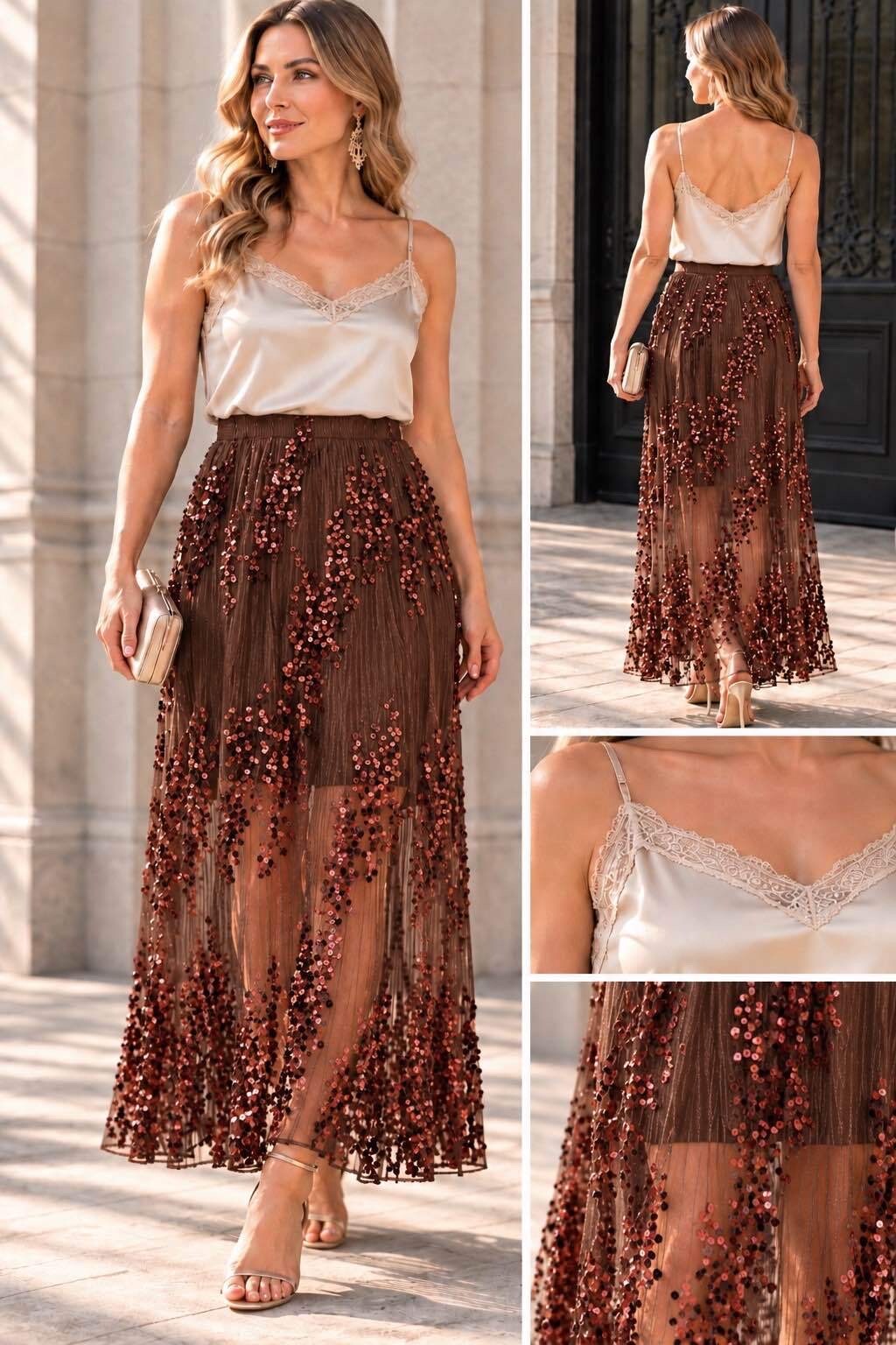 Wholesaler VIVICHY - Long pleated sequin skirt