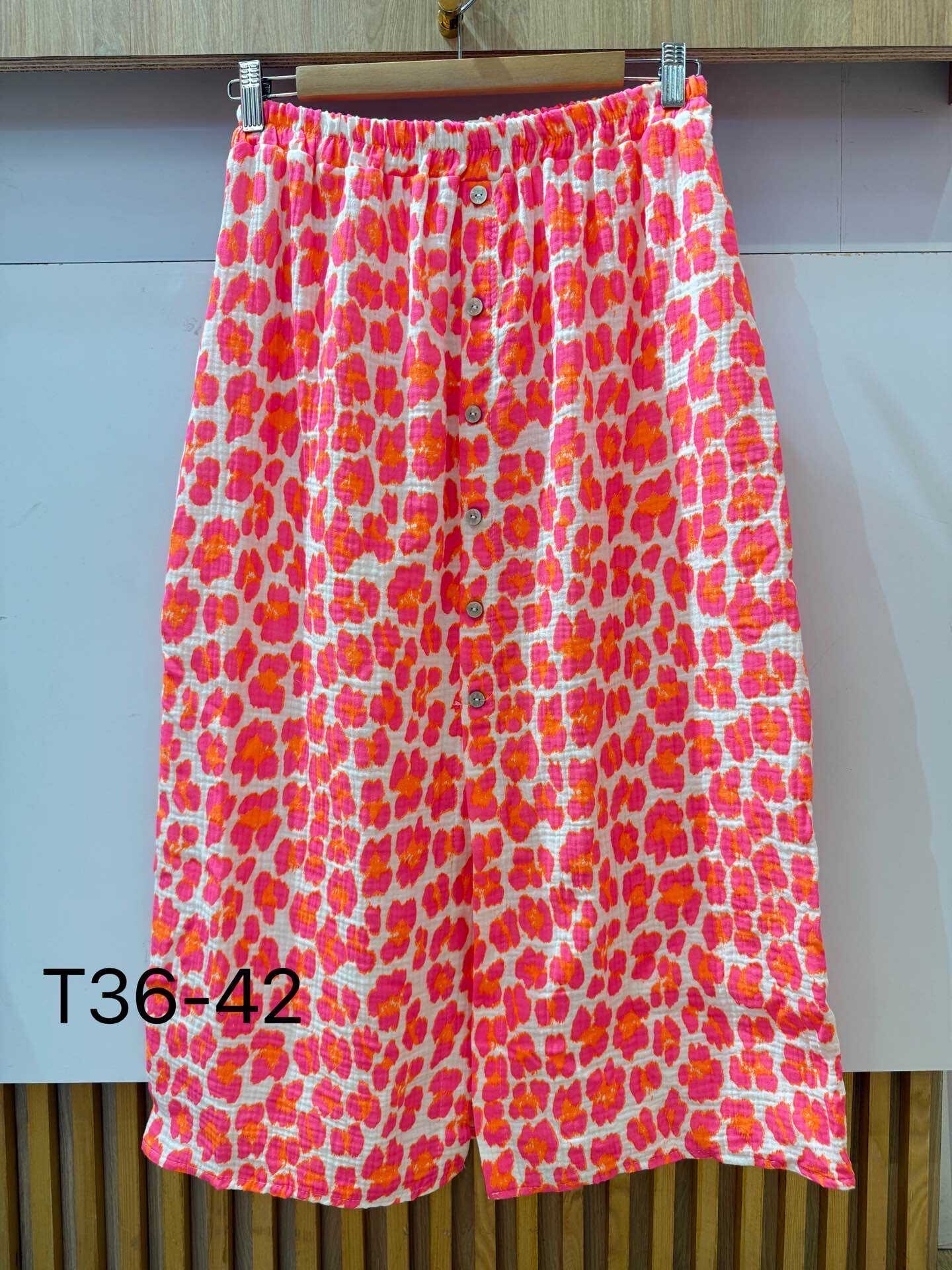 Grossista VIVICHY - Gonna di garza di cotone con stampa leopardo neon