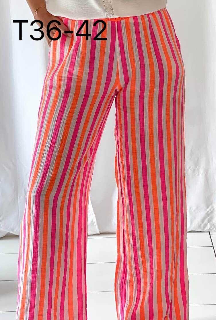 Grossiste VIVICHY - Pantalon Gaze De Coton Rayure fluo