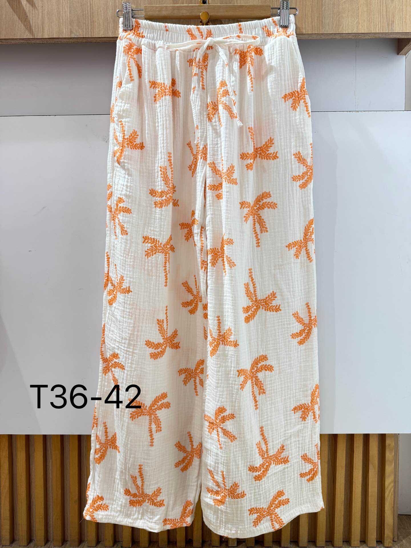 Wholesaler VIVICHY - Palm printed cotton gauze pants