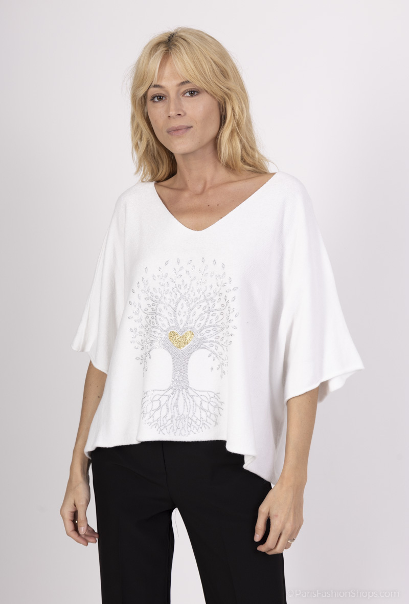 Wholesaler VIVICHY - V-NECK PONCHO SWEATER PRINT