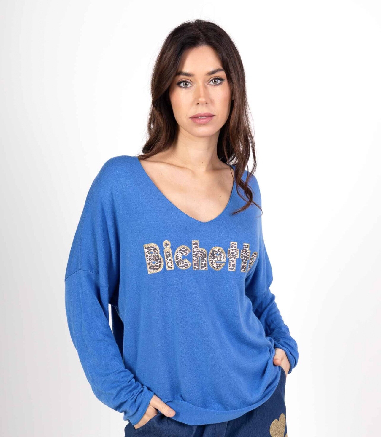 Grossiste VIVICHY - Pull fin Col V, Manches longues avec imprimé BICHETTE