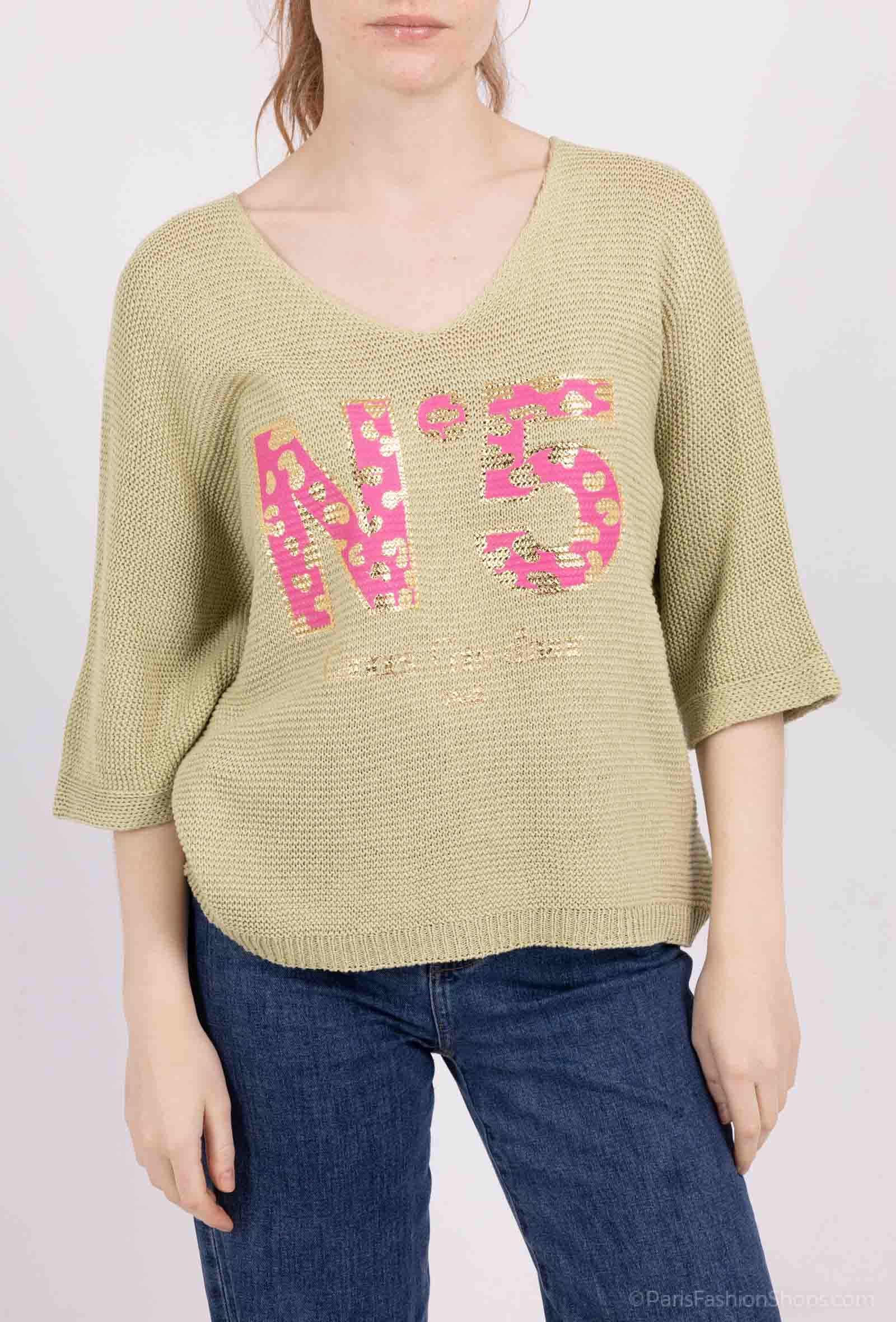 Wholesaler VIVICHY - V-neck sweater with three-quarter sleeves, N5 print