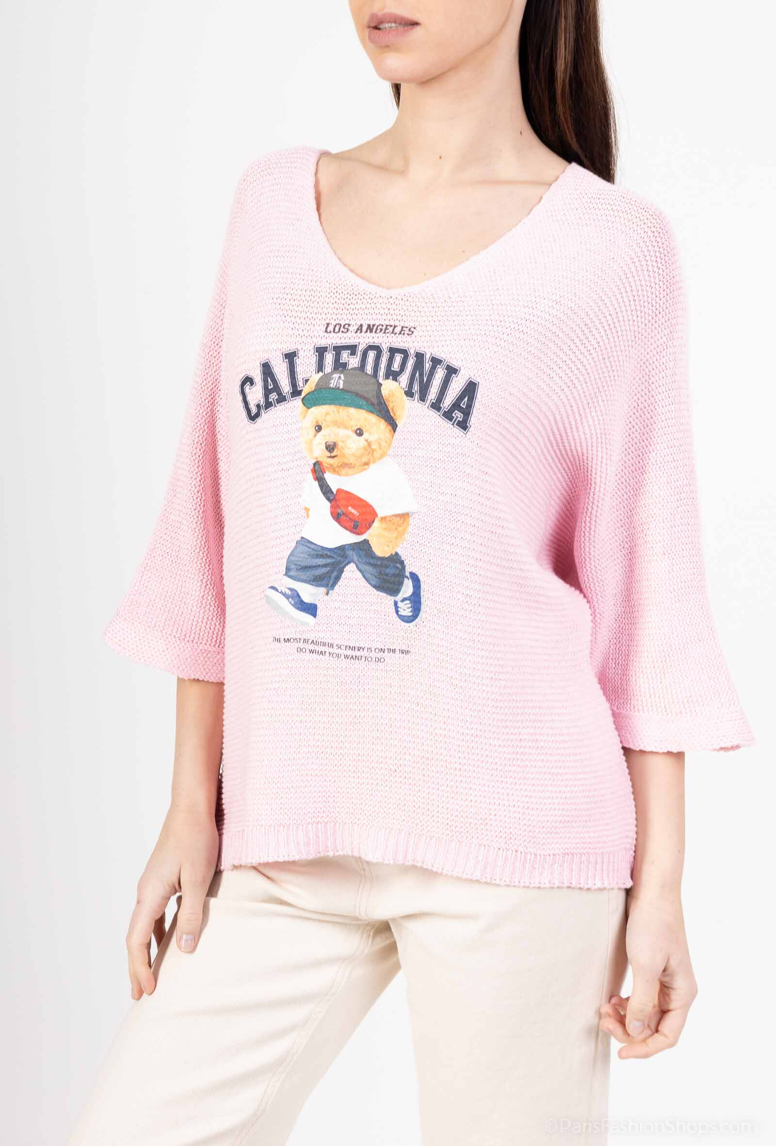 Grossiste VIVICHY - Pull Col V manches trois quarts, imprimé nounours