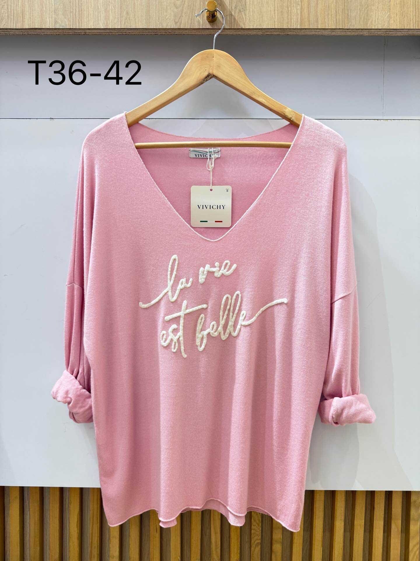 Grossiste VIVICHY - Pull Fin Avec Imprimé La Vie Est Belle