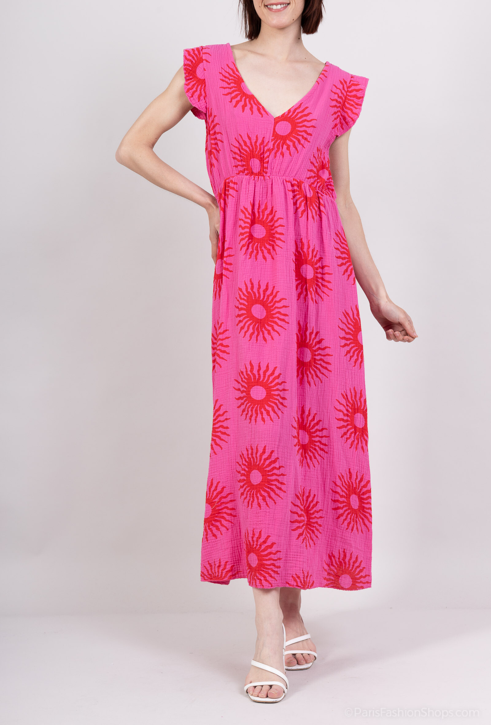 Wholesaler VIVICHY - Long dress in cotton gauze with sun print