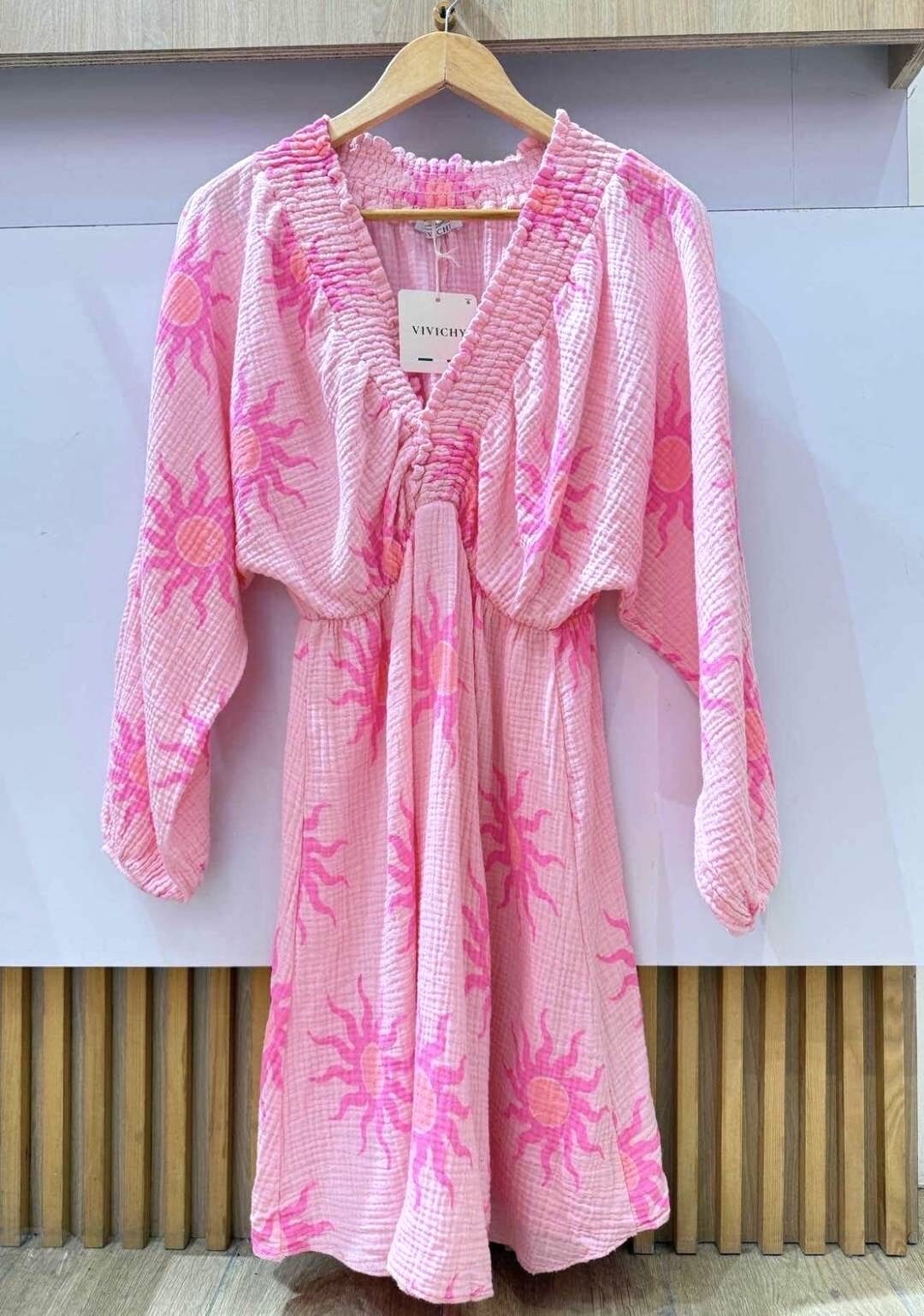 Grossiste VIVICHY - Robe en gaze de coton avec imprimé soleil