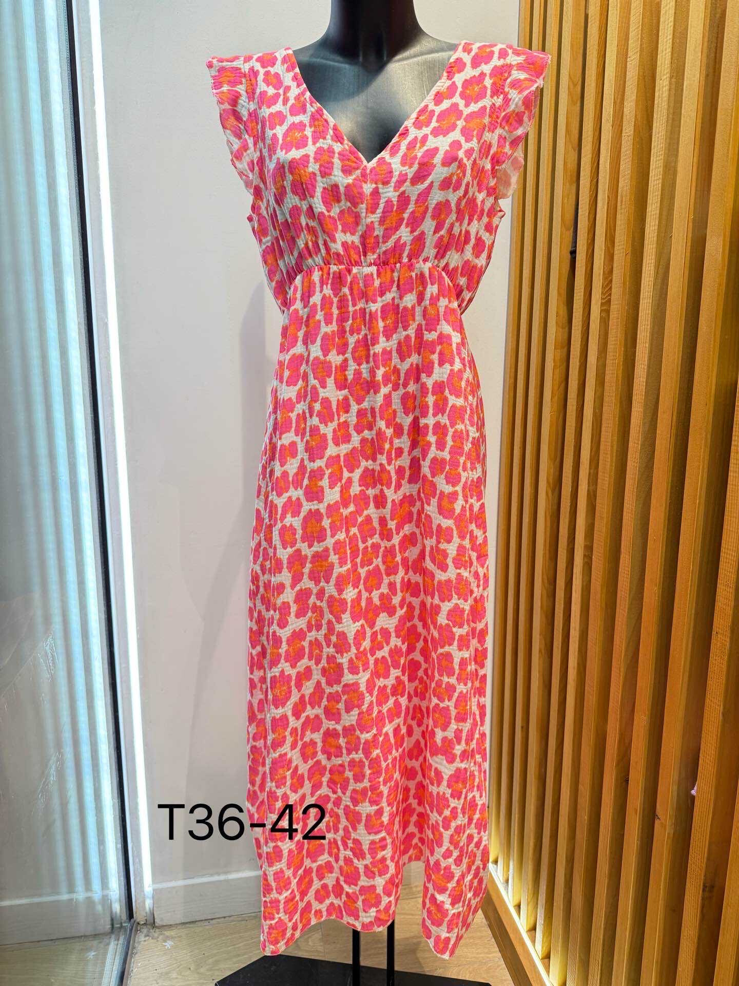Wholesaler VIVICHY - Long cotton gauze dress with neon leopard print