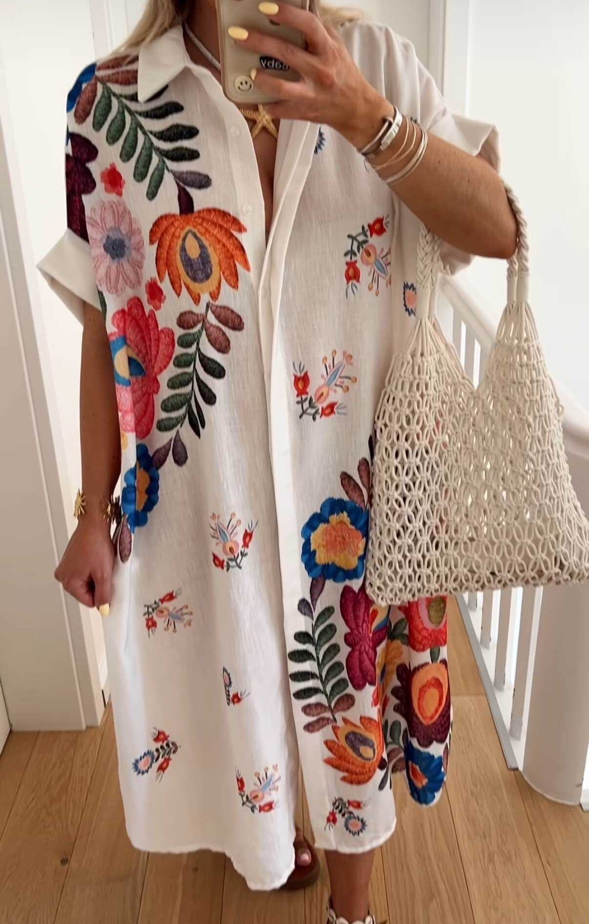 Grossiste VIVICHY - Robe Chemise Longue Avec Imprimé, Matière Effe Lin