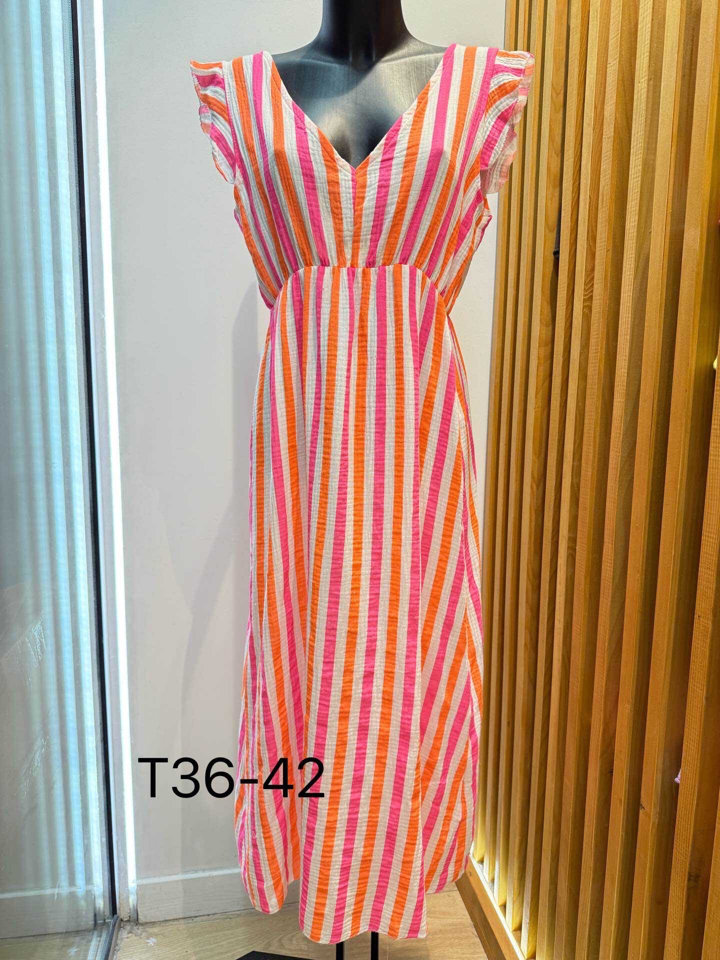 Mayorista VIVICHY - Vestido largo de algodón con estampados de rayas fluorescentes