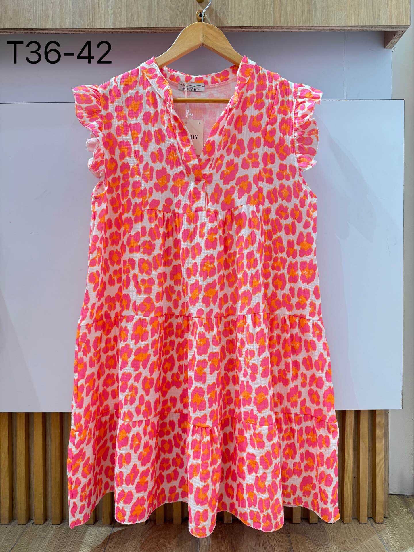 Wholesaler VIVICHY - Short cotton gauze dress with neon leopard print
