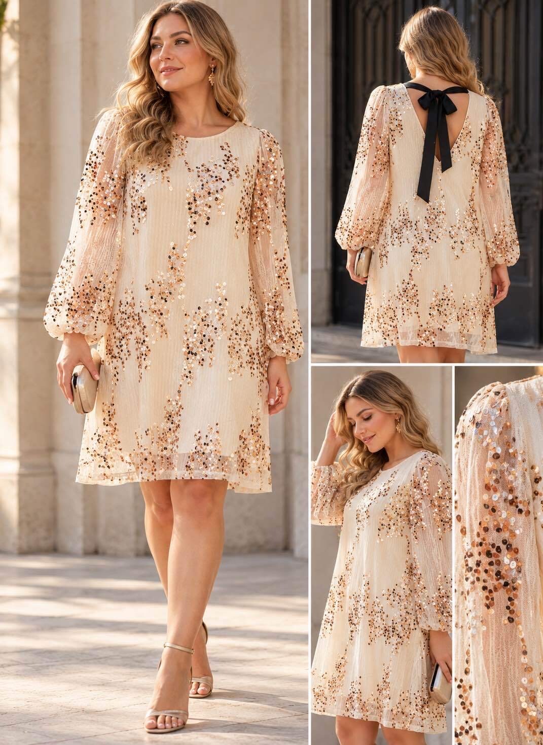 Wholesaler VIVICHY - Pleated sequin dress with bow back