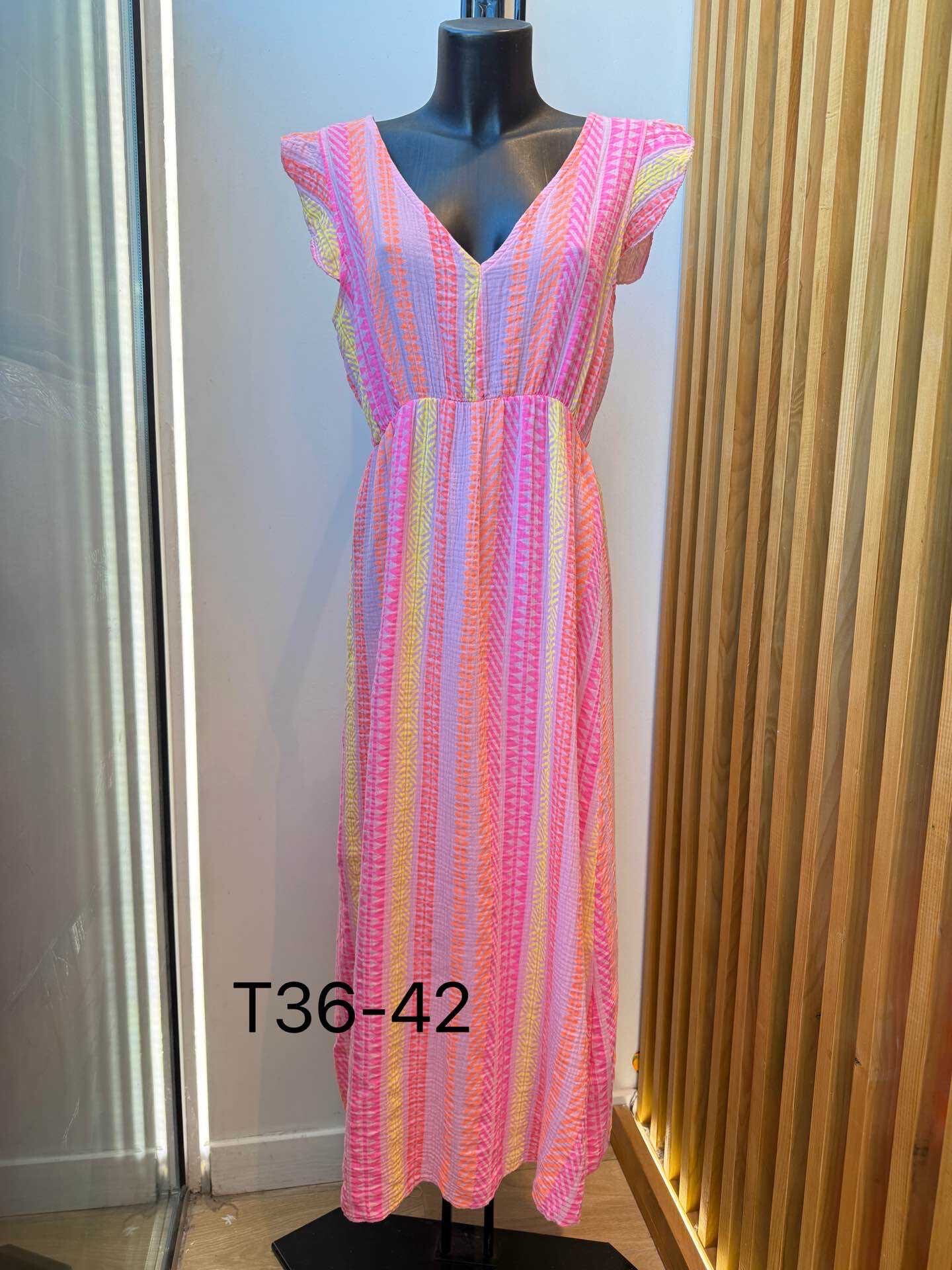 Mayorista VIVICHY - Vestido de mirada de algodón largo en zigzag estampado