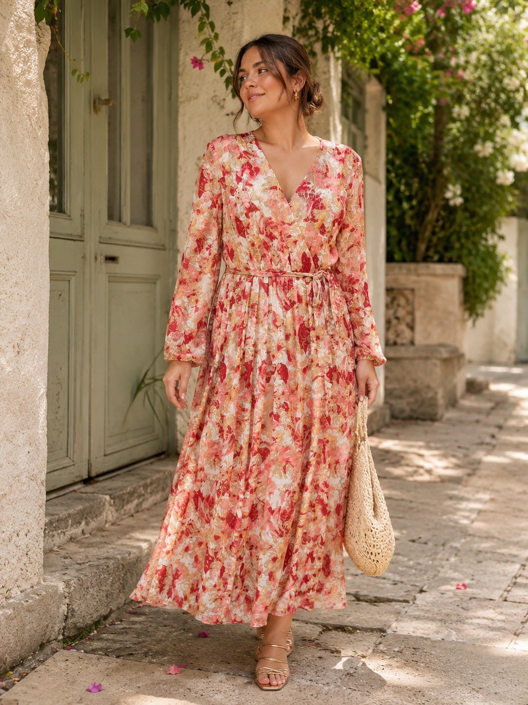 Wholesaler VIVICHY - Long dress with shiny gold flower print