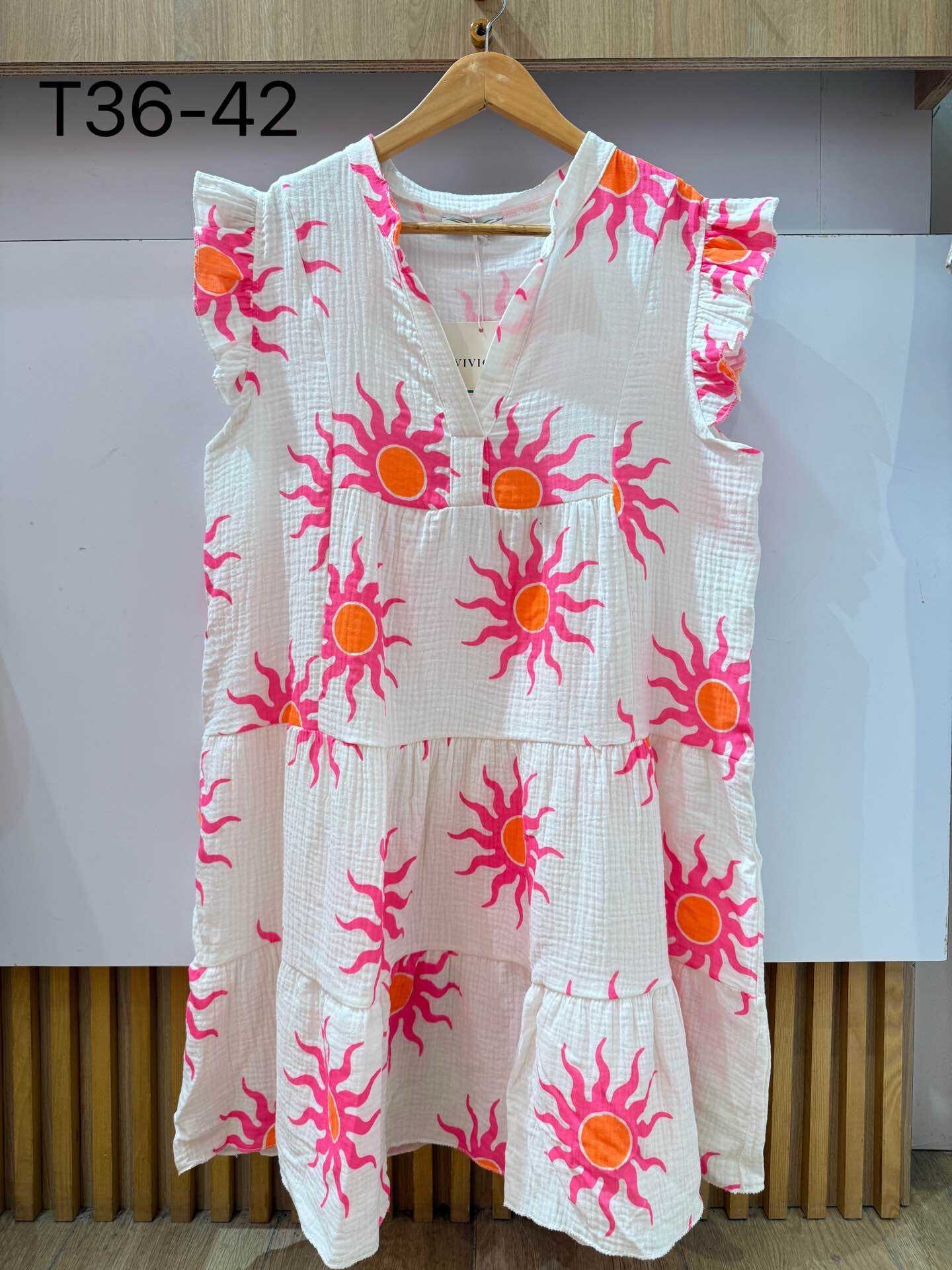 Wholesaler VIVICHY - Short dress in cotton gauze with suns print
