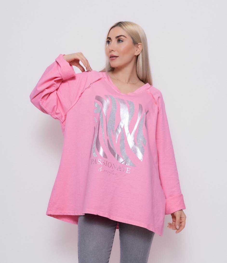 Wholesaler VIVICHY - V-neck sweatshirt, rhinestone print