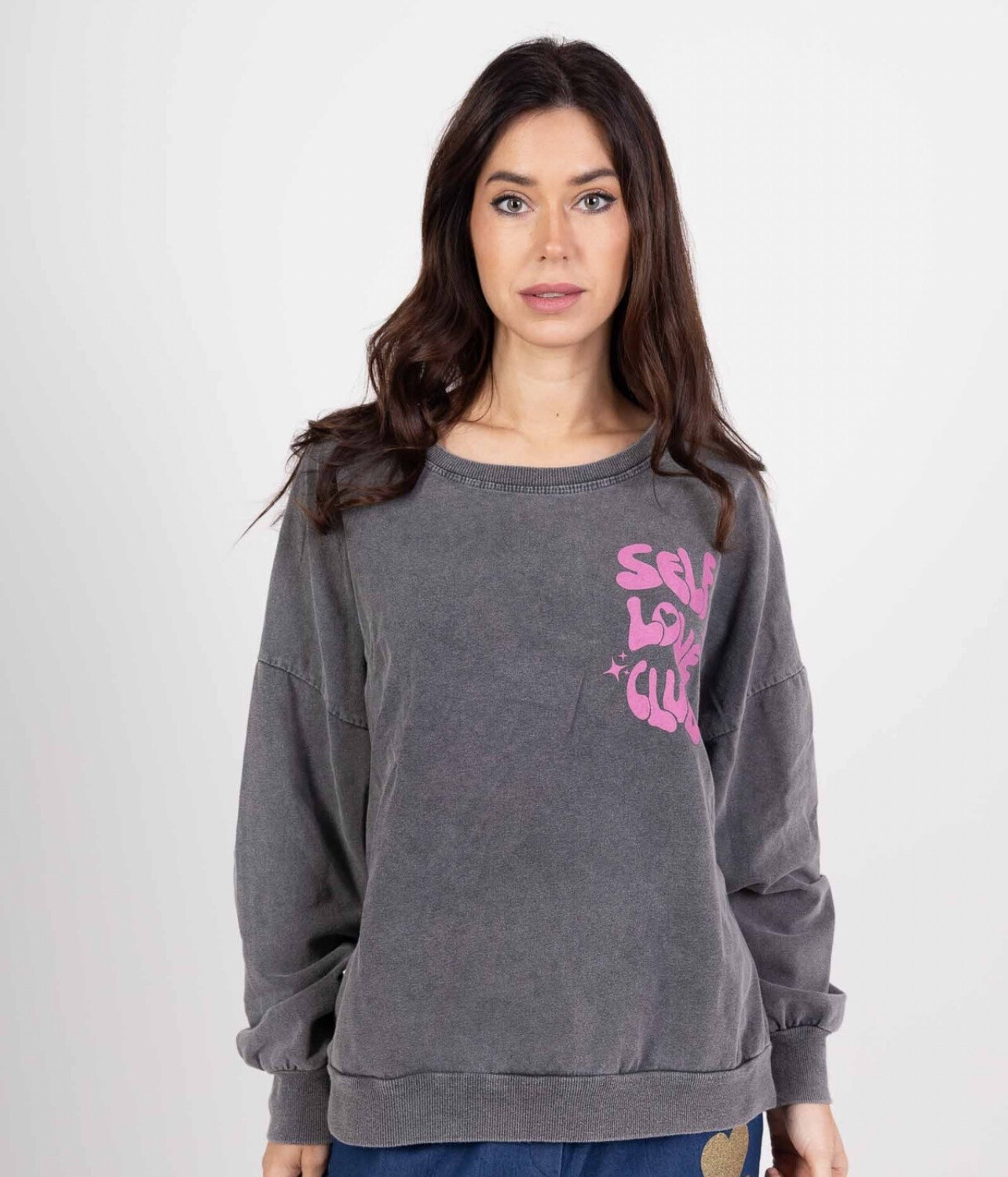 Wholesaler VIVICHY - Flaged color sweatshirt with Self Love Club Print